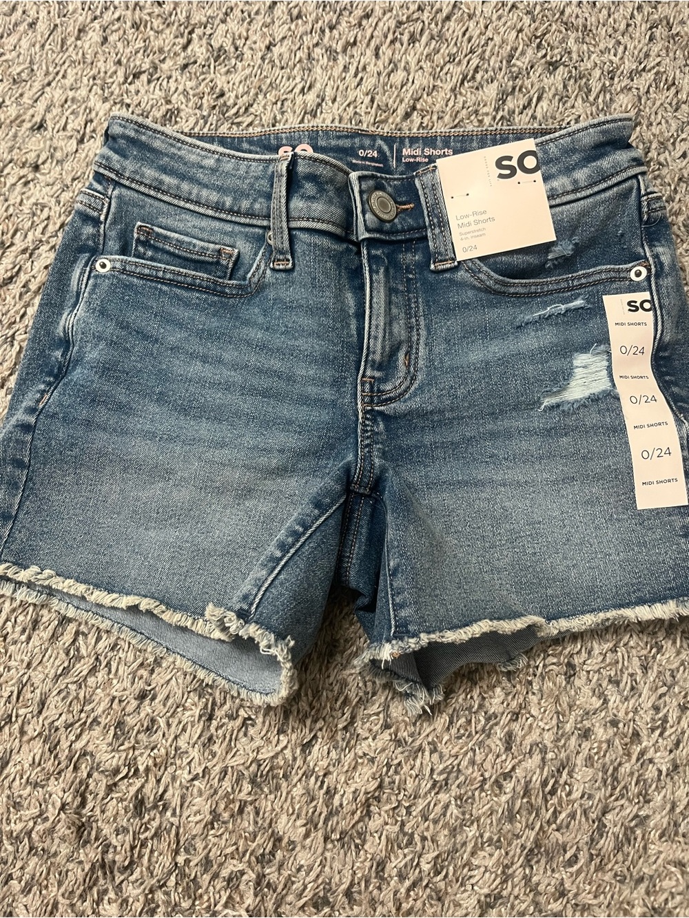 SO Distressed Light Blue Denim Shorts with Frayed Hem